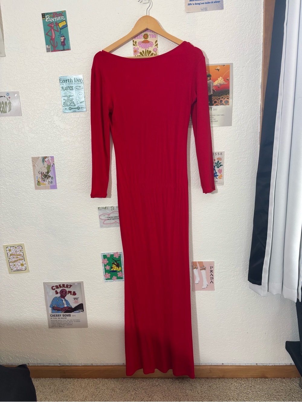 Women's Long Sleeve Red Maxi Dress